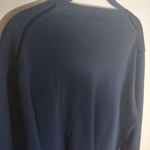 Yves Saint Laurent Rive Gauche Women's Navy Blue Wool V-Neck Sweater Size Large - Picture 6 of 9